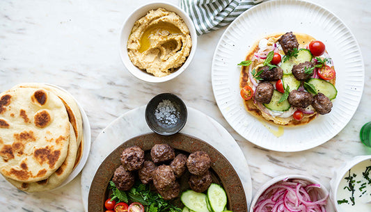 Flatbreads with Meatballs, Hummus and Garlic Yoghurt