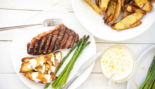 Marinated Sirloin Steak with Potato Skins