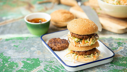 Kimchi burgers w Asian Slaw and Gochujang Sauce