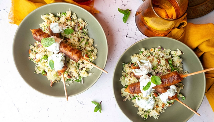 Lamb and Mint Kebabs with Cauli Couscous