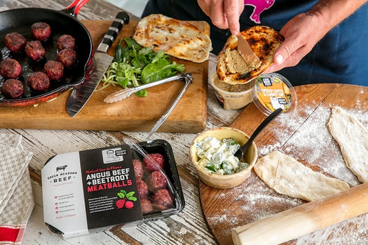 Angus Beef & Beetroot Meatballs on Yoghurt Flatbreads