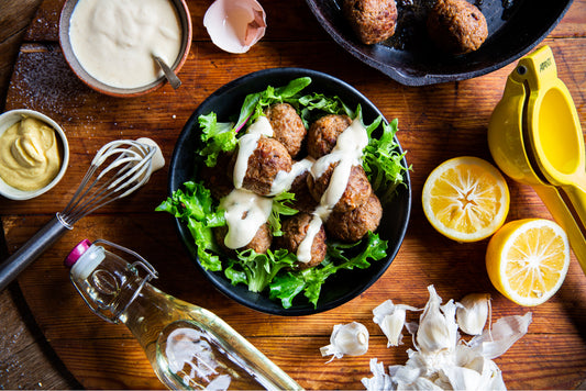 beef meatballs on bed of lettuce