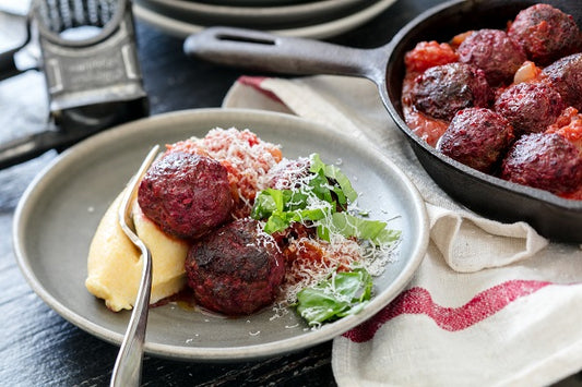 Beef & Beetroot Meatballs with Polenta