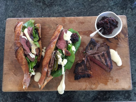 Barbequed Beef Rump with Onion Jam & Rocket