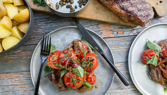 Sirloin Steak with Tomatoes and Fried Capers