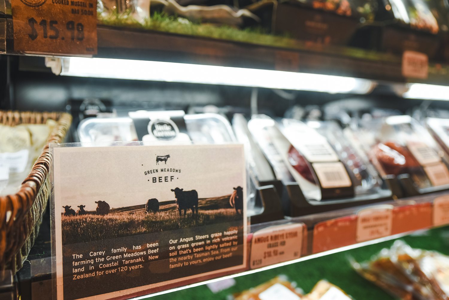 Green Meadows signage on supermarket shelf