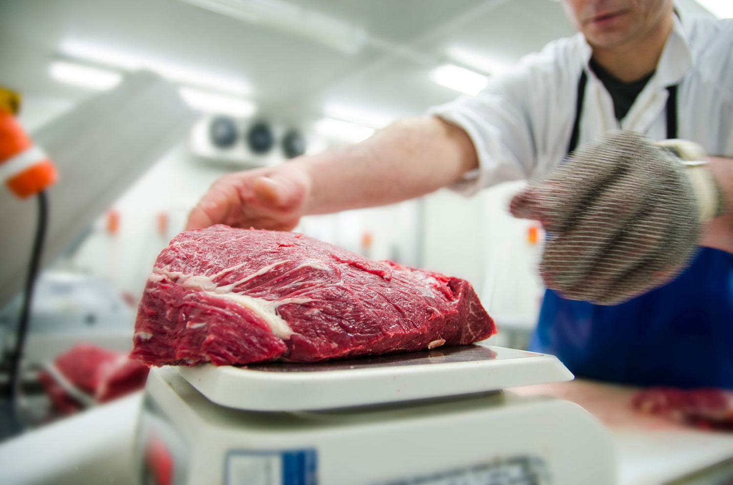 Butchery weighing Beef cut