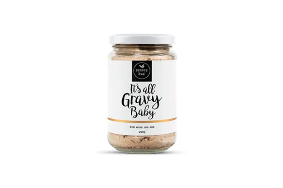 Glass jar of gravy mix