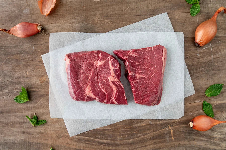 two pieces of angus beef rump steak